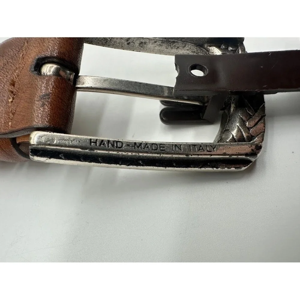 Martin Dingman Mens Brown Saddle Leather Belt 32 Hand Stained Made in USA Italy
